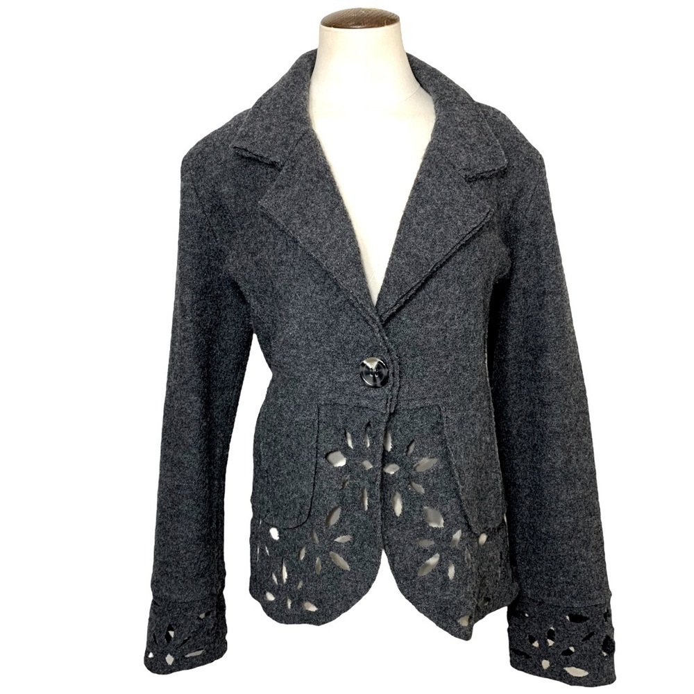 Coupé Gray Wool Blazer Jacket Sz M Slim Fit Floral Cut off Single Breasted